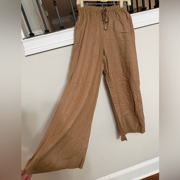 Max Studio Relaxed Drawstring Linen-Blend Pants in Brown - Picture 2 of 6